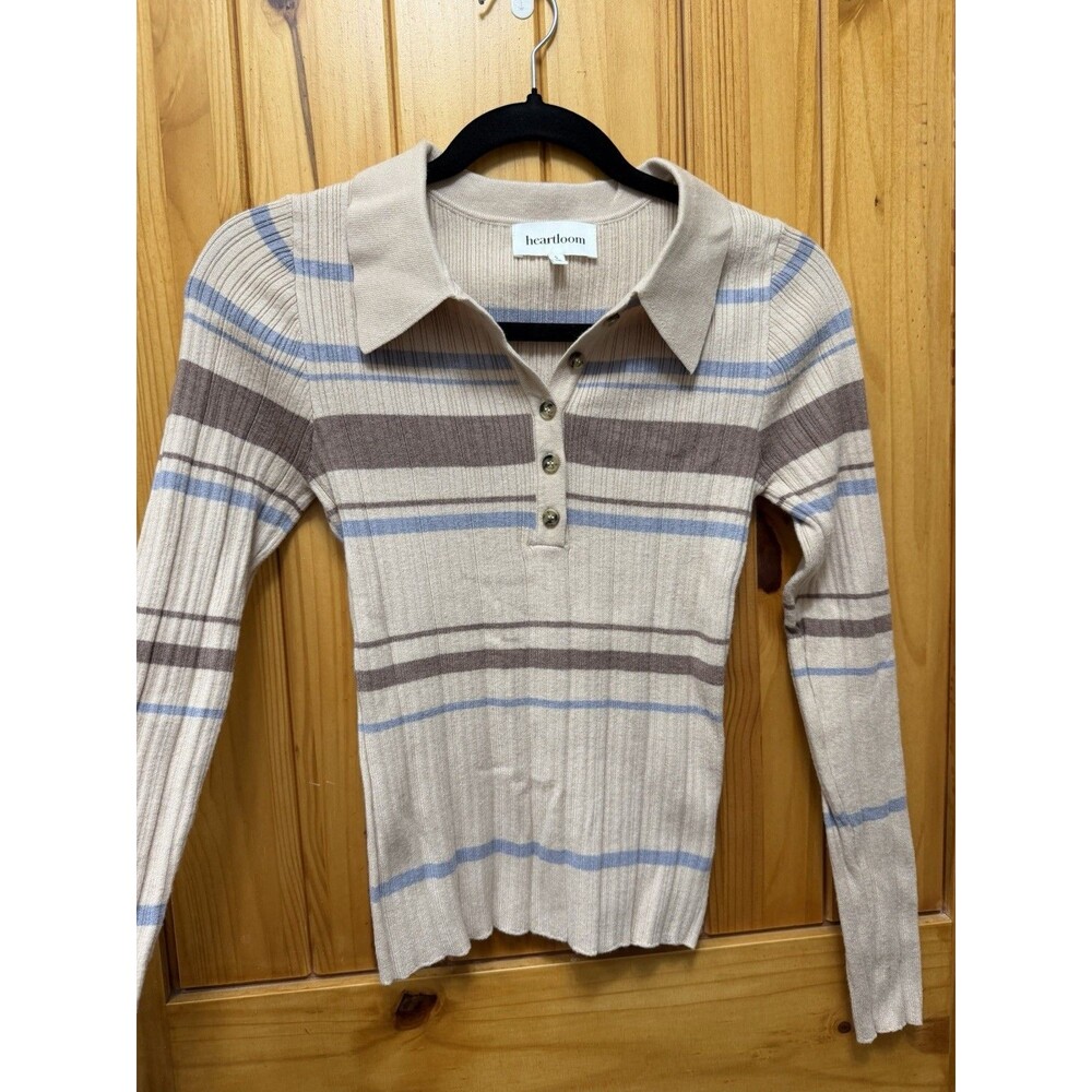 Heartloom Women's Striped Long Sleeve Polo Sweater Size Small Rugby Preppy
